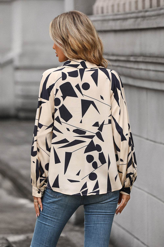 Printed Johnny Collar Blouse - MimiStylez