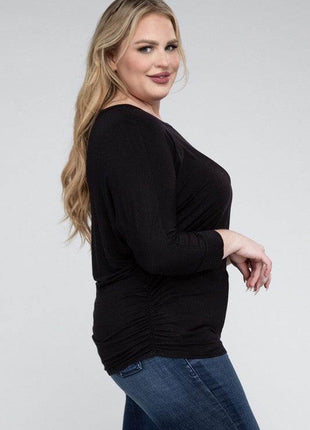 Plus Luxe Rayon Boat Neck 3/4 Sleeve Top - MimiStylez