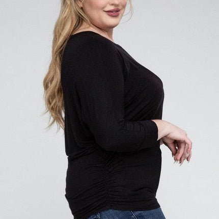 Plus Luxe Rayon Boat Neck 3/4 Sleeve Top - MimiStylez