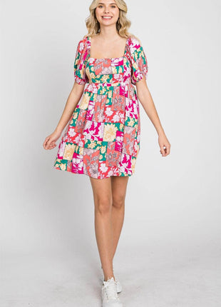 GeeGee Floral Ruff Sleeve Mini Dress - MimiStylez