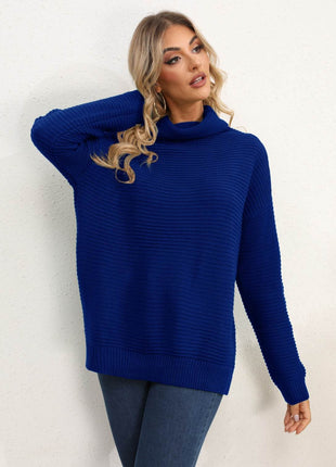Slit Turtleneck Dropped Shoulder Sweater - MimiStylez