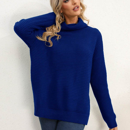Slit Turtleneck Dropped Shoulder Sweater - MimiStylez