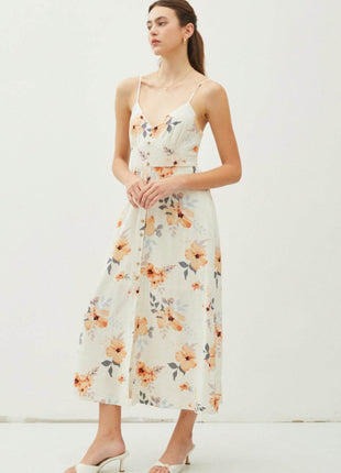 Be Cool Floral Button Down Cami Midi Dress - MimiStylez