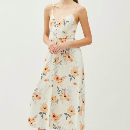 Be Cool Floral Button Down Cami Midi Dress - MimiStylez