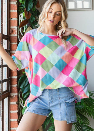 HOPELY Color Block Waffle Oversized T-Shirt - MimiStylez