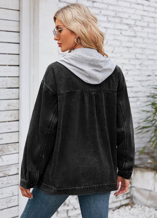 Pocketd Button Up Detachable Hooded Denim Jacket - MimiStylez