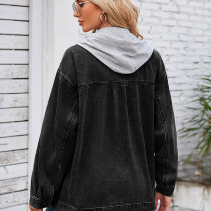 Pocketd Button Up Detachable Hooded Denim Jacket - MimiStylez