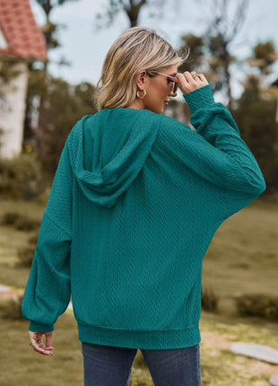 Zip Up Drawstring Long Sleeve Hooded Jacket - MimiStylez