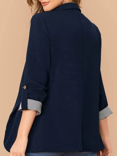 Lapel Collar Roll-Tab Sleeve Blazer - MimiStylez