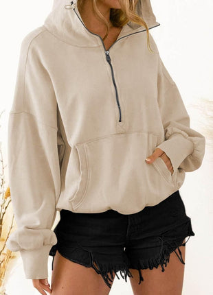 Zip-Up Dropped Shoulder Hoodie - MimiStylez