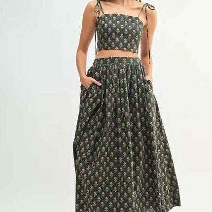 MABLE Floral Crop Top and Skirt Set - MimiStylez