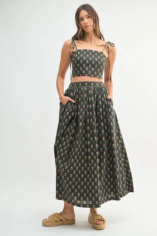 MABLE Floral Crop Top and Skirt Set - MimiStylez