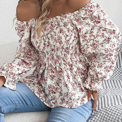 Floral Square Neck Flounce Sleeve Blouse - MimiStylez