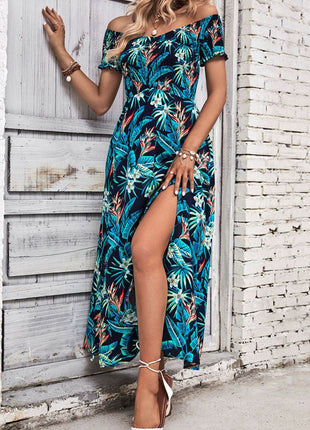 Floral Off-Shoulder Slit Dress - MimiStylez