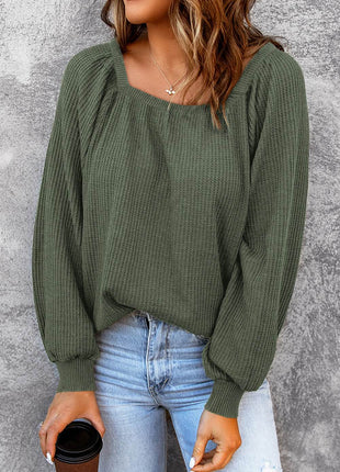 Square Neck Waffle-Knit Top - MimiStylez