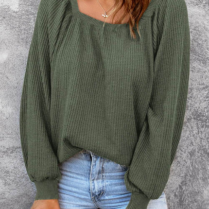 Square Neck Waffle-Knit Top - MimiStylez