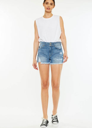 Kancan Full Size High Rise Raw Hem Denim Shorts - MimiStylez