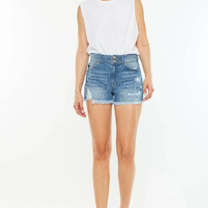 Kancan Full Size High Rise Raw Hem Denim Shorts - MimiStylez