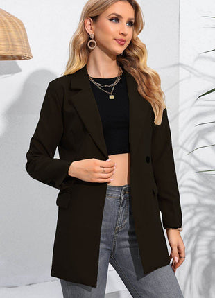 Lapel Neck Long Sleeve Blazer with Pockets - MimiStylez