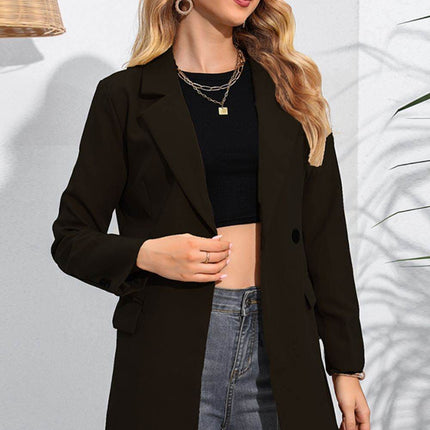 Lapel Neck Long Sleeve Blazer with Pockets - MimiStylez