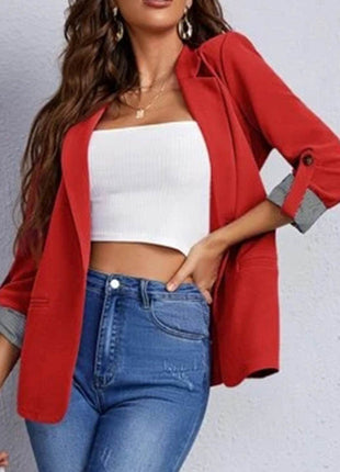 Lapel Collar Roll-Tab Sleeve Blazer - MimiStylez