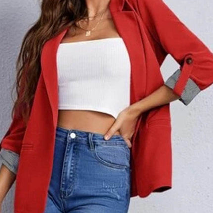 Lapel Collar Roll-Tab Sleeve Blazer - MimiStylez