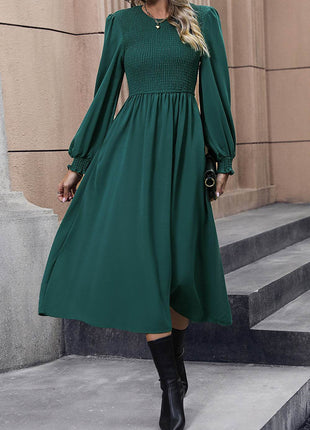 Smocked Long Sleeve Midi Dress - MimiStylez