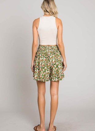 Cotton Bleu by Nu Label Floral Printed Smocked Waist Skorts - MimiStylez