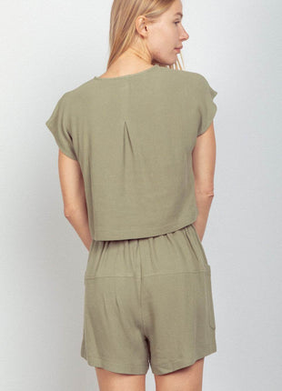 VERY J Woven Cropped Top & Waist Tie Shorts Set - MimiStylez