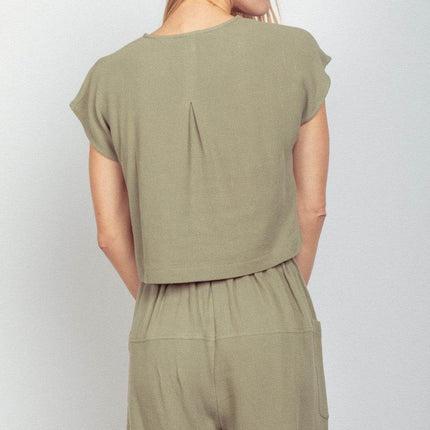 VERY J Woven Cropped Top & Waist Tie Shorts Set - MimiStylez