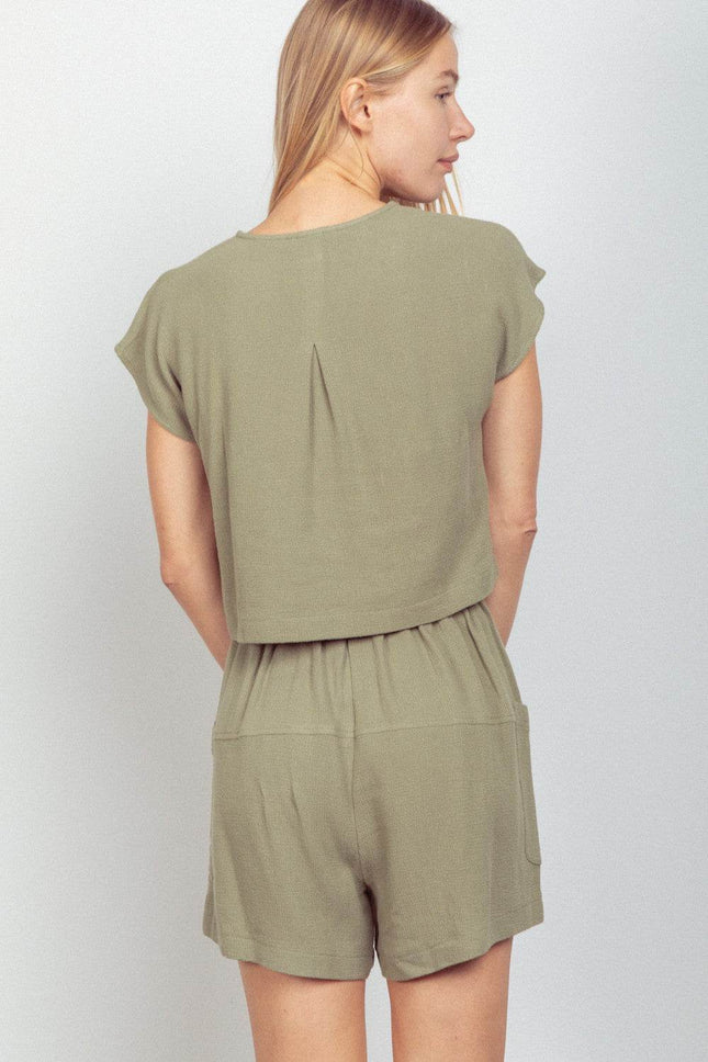 VERY J Woven Cropped Top & Waist Tie Shorts Set - MimiStylez