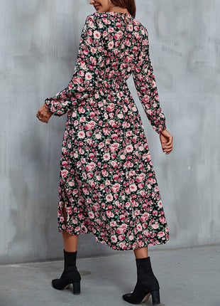 Floral V-Neck Slit Midi Dress - MimiStylez