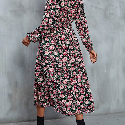 Floral V-Neck Slit Midi Dress - MimiStylez