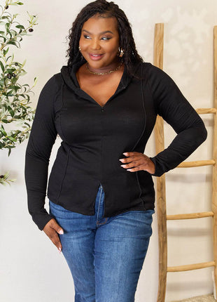 Culture Code Full Size Exposed Seam Long Sleeve Hoodie - MimiStylez