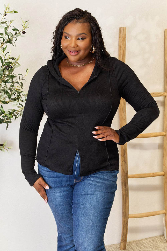 Culture Code Full Size Exposed Seam Long Sleeve Hoodie - MimiStylez