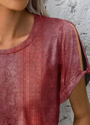 Printed Round Neck Short Sleeve T-Shirt - MimiStylez