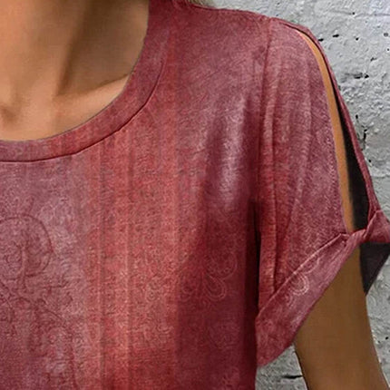 Printed Round Neck Short Sleeve T-Shirt - MimiStylez