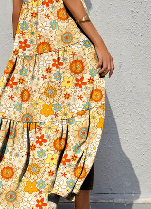 Tiered Printed V-Neck Sleeveless Dress - MimiStylez