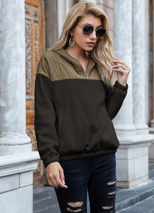 Pocketed Color Block Quarter Zip Hoodie - MimiStylez