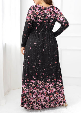 Plus Size Round Neck Maxi Dress with Pockets - MimiStylez