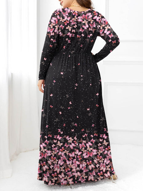 Plus Size Round Neck Maxi Dress with Pockets - MimiStylez