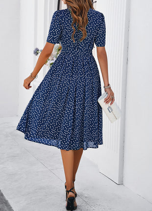 Printed Round Neck Short Sleeve Dress