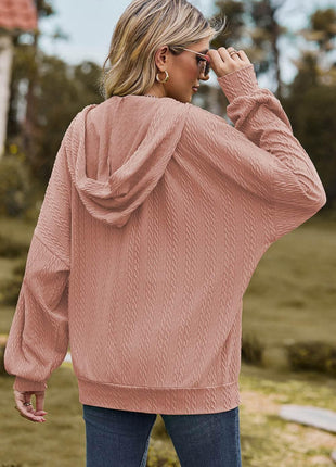 Drawstring Zip Up Dropped Shoulder Hoodie - MimiStylez