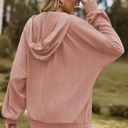Drawstring Zip Up Dropped Shoulder Hoodie - MimiStylez