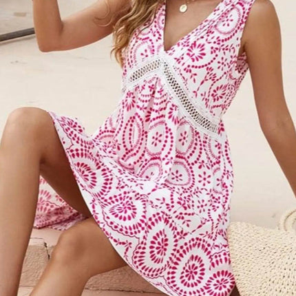 Printed V-Neck Sleeveless Mini Dress - MimiStylez