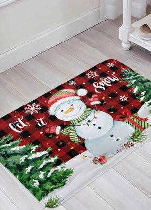 Christmas Carpet Red Christmas Tree Snowman Mat