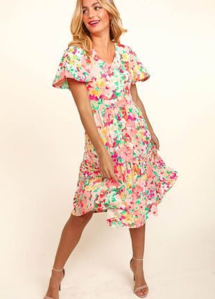Haptics Tiered Floral Midi Dress with Pockets - MimiStylez