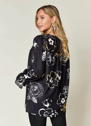 Double Take Full Size Printed Flounce Sleeve Blouse - MimiStylez