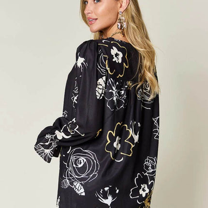 Double Take Full Size Printed Flounce Sleeve Blouse - MimiStylez