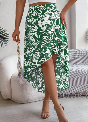 High-Low Printed High Waist Skirt - MimiStylez